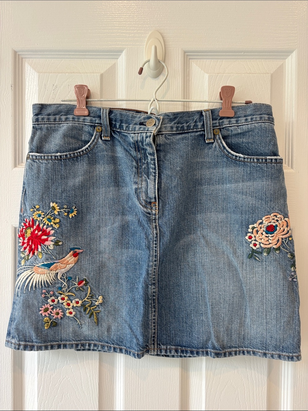 Vintage JCrew Embroidered Denim Mini Skirt size 31